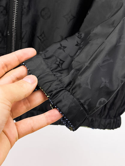 Louis Vuitton Men's Checkered Hooded Zip-Up Jacket with Signature Details