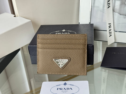 Prada Black Grained Leather Card Holder With Iconic Logo Plate 1MC025