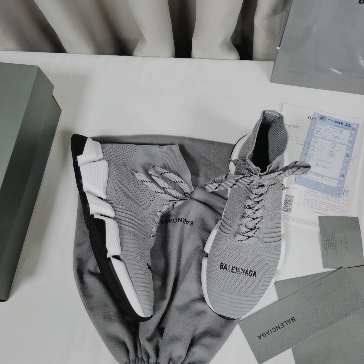 Balenciaga Unisex Grey Lace-up Sock Sneakers Fashionable Choice for Men and Women