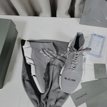 Balenciaga Unisex Grey Lace-up Sock Sneakers Fashionable Choice for Men and Women