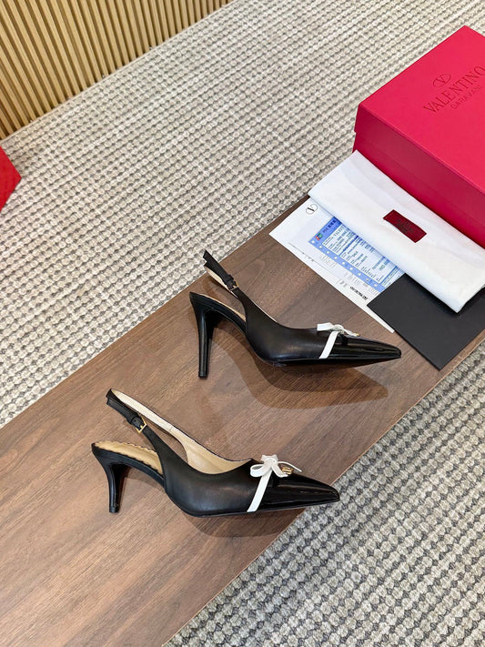 Valentino Women's Pointed Toe Bow High Heels Luxury Patent Leather Pumps