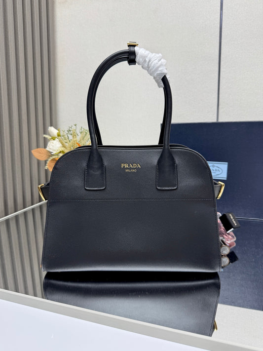 Prada White Leather Dome Satchel Bag With Top Handles 1BG538