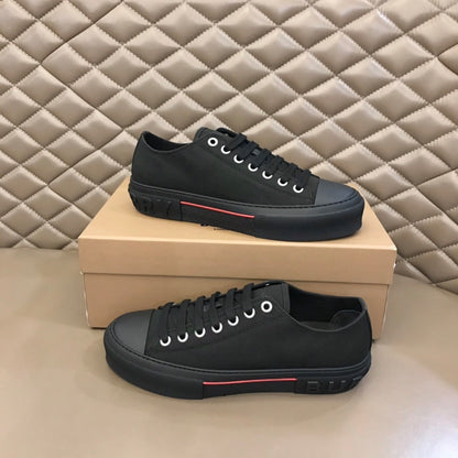 Burberry Unisex Black Canvas Sneakers Stylish Comfortable Footwear For Men And Women With Red Accent Detail