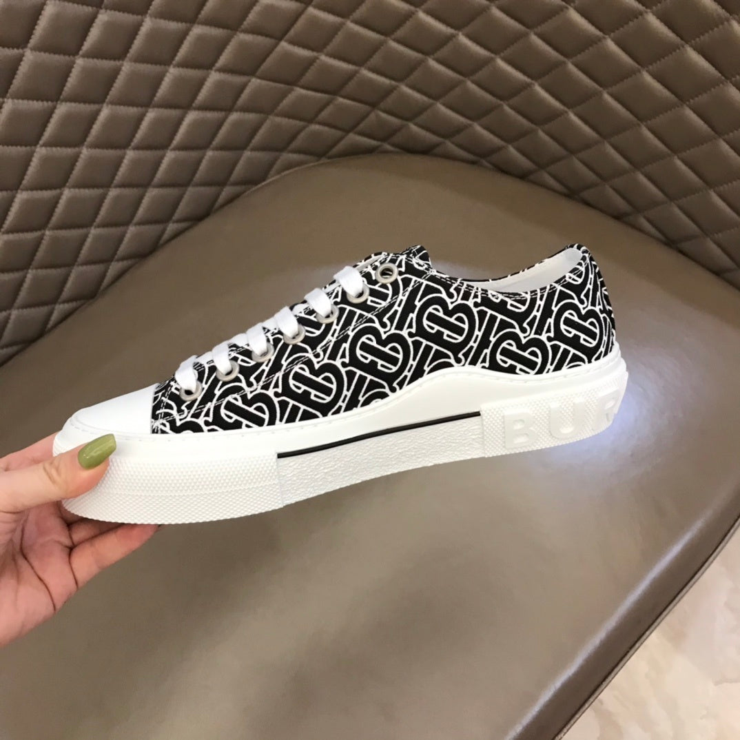 Burberry Unisex Black White Monogram Canvas Sneakers Fashionable Versatile Footwear For Men And Women With Signature Logo Design