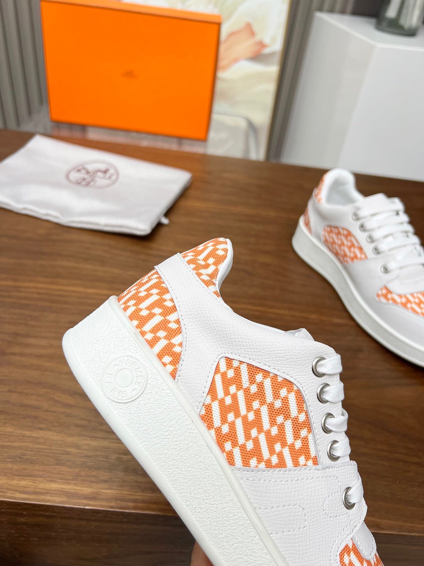 Hermes Women's Sneakers Iconic H Logo Leather Casual Fashion Shoes