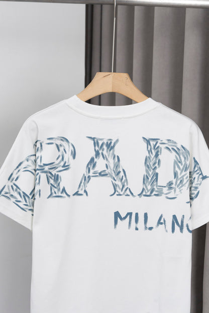 Prada Black/White Tee With Iconic Triangle Logo For Sophisticated Streetwear Looks