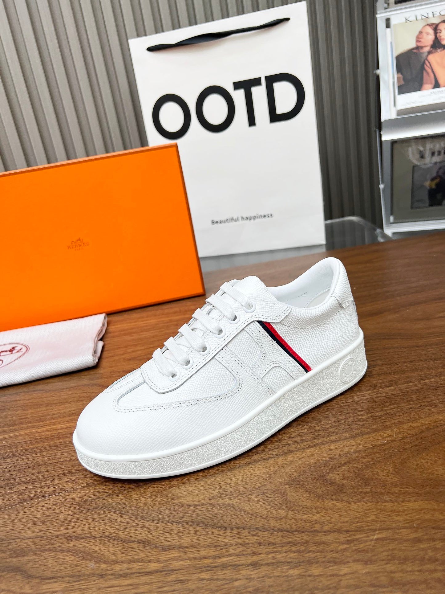 Hermes Women's Sneakers Iconic H Logo Leather Casual Fashion Shoes