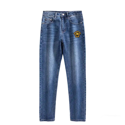 Versace Men's Blue Denim Jeans With Iconic Medusa Embroidery Detail