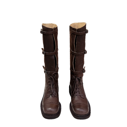 Miu Miu Women's Brown Leather Buckle - Strap Knee - High Boots