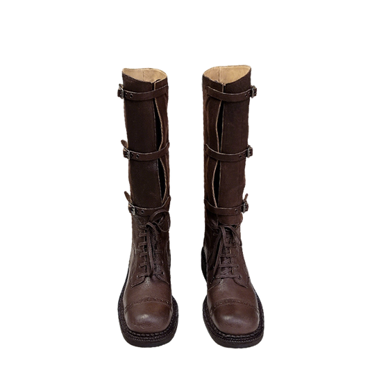 Miu Miu Women's Brown Leather Buckle - Strap Knee - High Boots