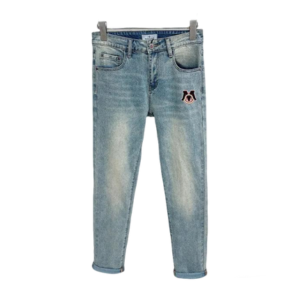 Moncler Men's Jeans with Light Wash and Unique Embroidered Detail