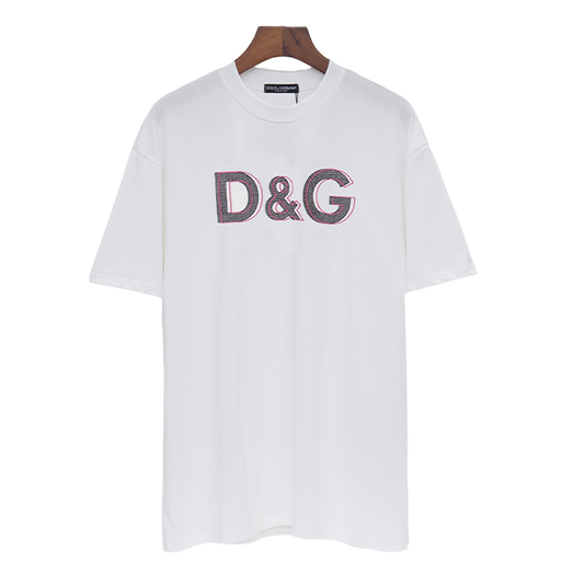 Stylish Dolce & Gabbana White/Black T - Shirt With Eye - Catching D&G Logo For Fashion Lovers