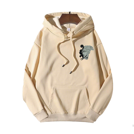 Versace Beige Hoodie With Embroidered Medusa Logo And Stylish Hooded Design