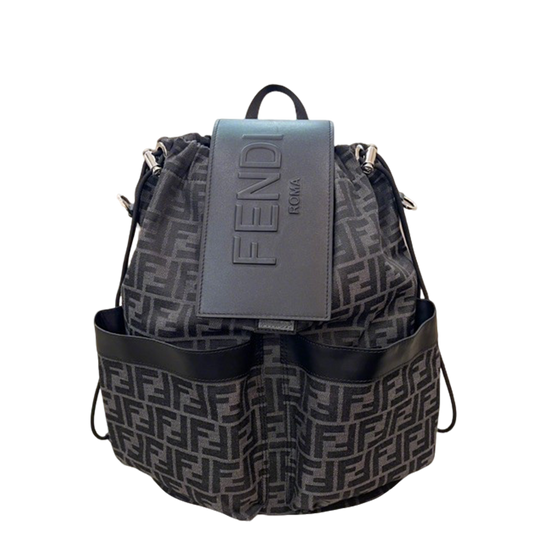 Stylish Fendi Backpack With Signature FF Pattern And Leather Branding Flap 7vz070