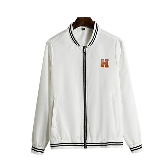 Hermès White Bomber Jacket With Contrast Trim And Embroidered Logo