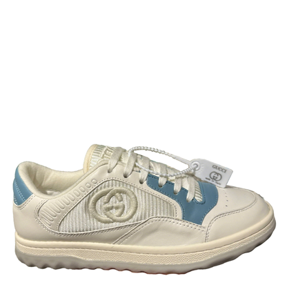 Gucci MAC80 Cream And Blue Leather Sneakers With Interlocking G