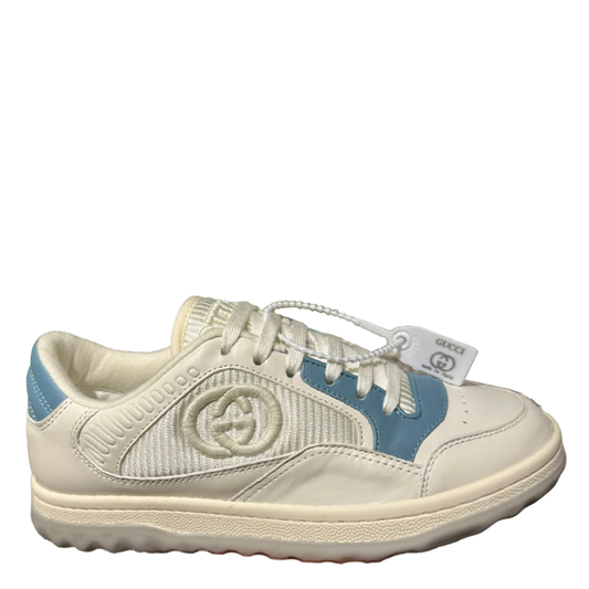 Gucci MAC80 Cream And Blue Leather Sneakers With Interlocking G