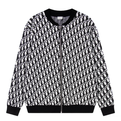 Dior Monogram Pattern Zip - Up Long Sleeve Fashion Sweater
