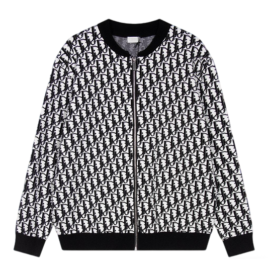 Dior Monogram Pattern Zip - Up Long Sleeve Fashion Sweater