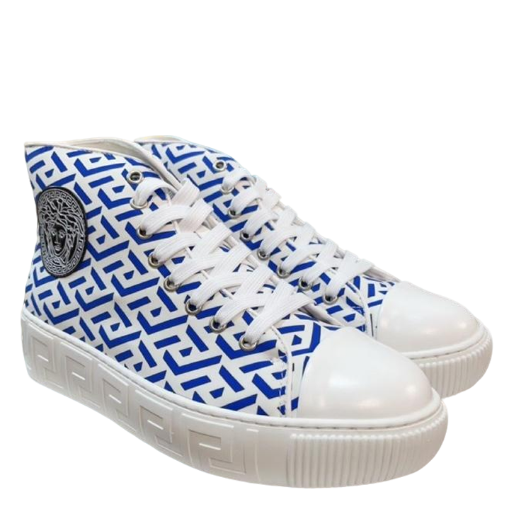 Versace Men's High-Top Sneakers - Luxury Designer Athletic Footwear with Baroque Print & Greek Key