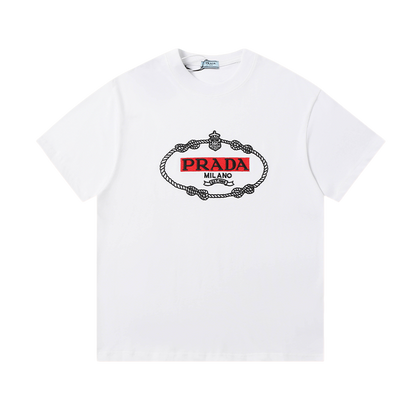 Prada White/Black Tee With Classic Rope - Framed Logo For Timeless Luxury Style