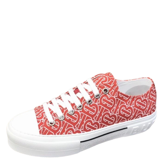 Burberry Unisex Red Monogram Canvas Sneakers Stylish Comfortable Footwear For Men And Women With Signature Logo Pattern