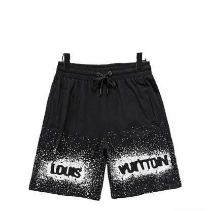 Louis Vuitton Men's Black Drawstring Shorts with White Spray Print