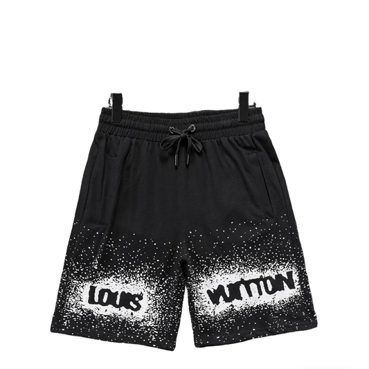 Louis Vuitton Men's Black Drawstring Shorts with White Spray Print