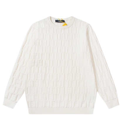 Fendi White Crew Neck Sweater With Subtle Textured Pattern