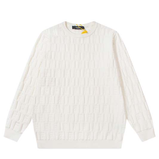Fendi White Crew Neck Sweater With Subtle Textured Pattern