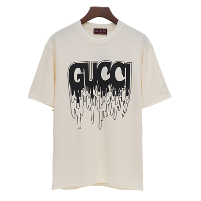 Gucci Cream/Black Tee With Dripping Logo Design For Edgy Fashion Aficionados