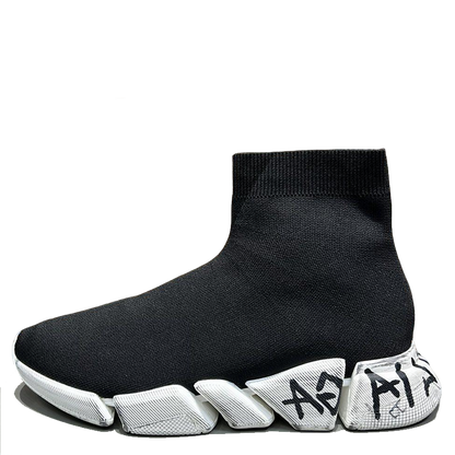 Balenciaga Unisex Black Sock Sneakers with Graffiti Sole for Fashion-forward Men and Women