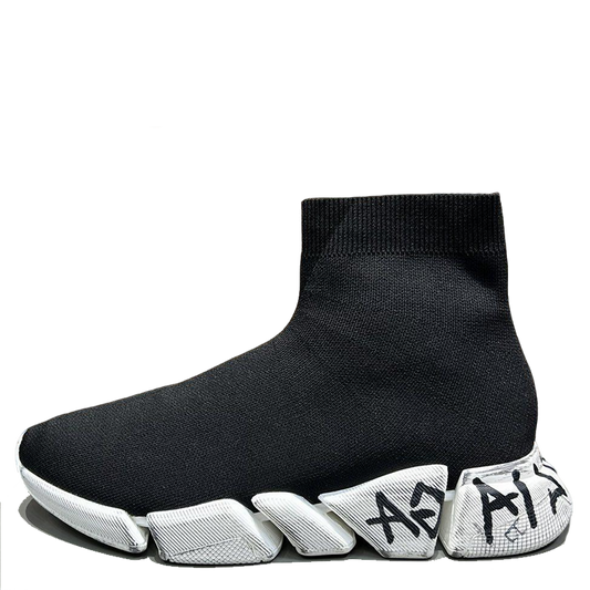 Balenciaga Unisex Black Sock Sneakers with Graffiti Sole for Fashion-forward Men and Women