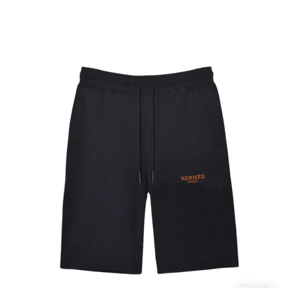 Hermès Men's Black Drawstring Shorts with Orange Brand Logo