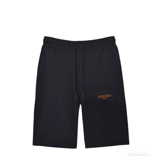Hermès Men's Black Drawstring Shorts with Orange Brand Logo