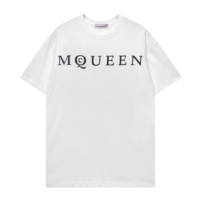 Alexander McQueen White T - Shirt With Classic Black MQUEEN Logo Print