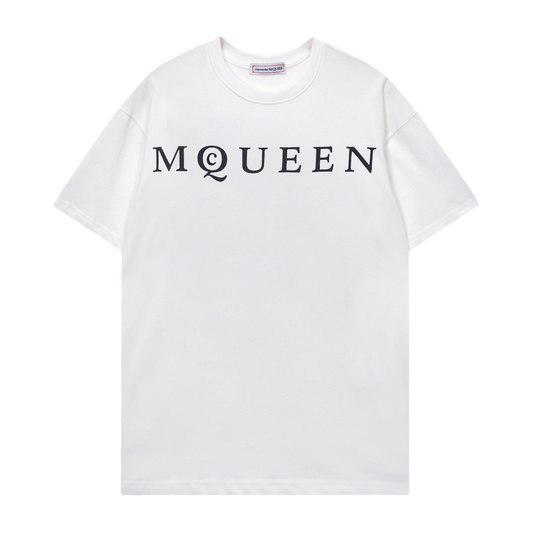 Alexander McQueen White T - Shirt With Classic Black MQUEEN Logo Print
