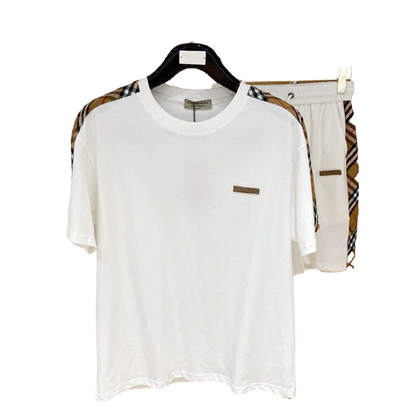 Burberry Men's White Short - Sleeve Tracksuit With Check Details