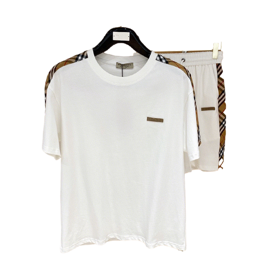 Burberry Men's White Short - Sleeve Tracksuit With Check Details