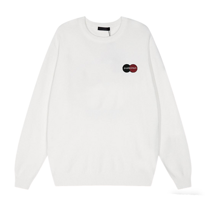 Balenciaga White Crew Neck Sweater With Circular Brand Badges