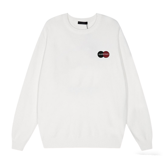 Balenciaga White Crew Neck Sweater With Circular Brand Badges