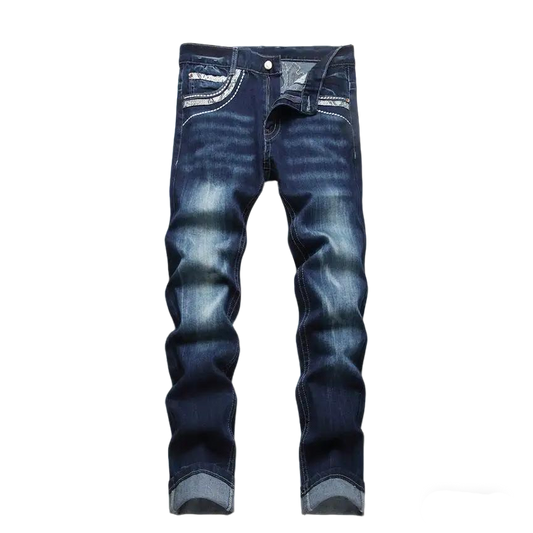 Philipp Plein Men's Dark Blue Denim Jeans With Embellished Pocket Detailing