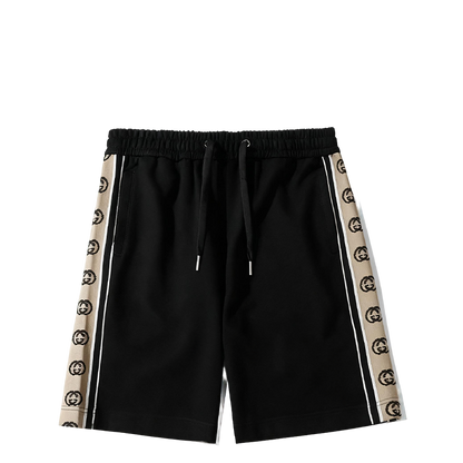 Gucci Men's Black Shorts with GG Logo Tape Side Details