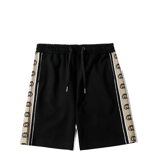 Gucci Men's Black Shorts with GG Logo Tape Side Details