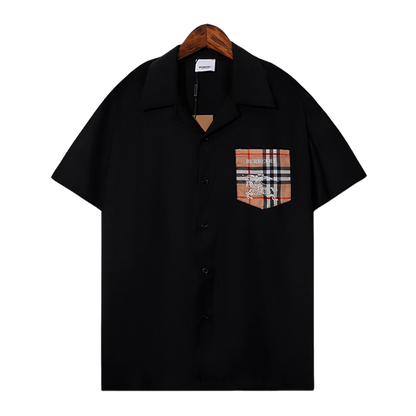 Burberry Style Black/White Short Sleeve Shirt With Checkered Pocket Detail