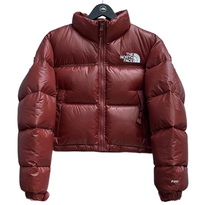 The North Face Burgundy Cropped Nuptse Puffer Jacket For Winter Style