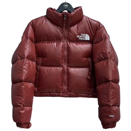 The North Face Burgundy Cropped Nuptse Puffer Jacket For Winter Style