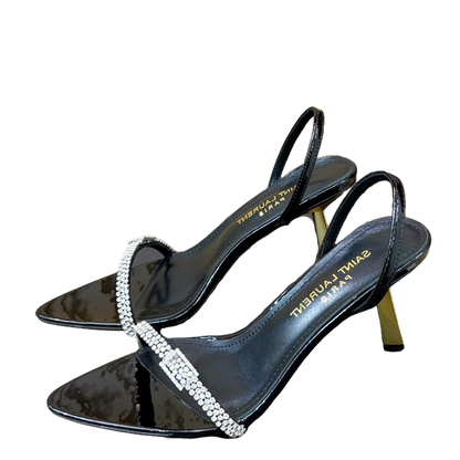 Saint Laurent Elegant Crystal - Embellished Black High - Heel Sandals