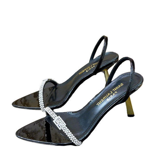 Saint Laurent Elegant Crystal - Embellished Black High - Heel Sandals