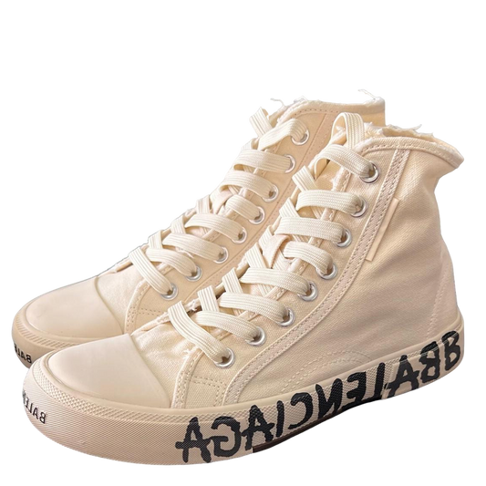 Balenciaga Unisex Beige High-Top Canvas Sneakers with Brand Logo Sole for Elevated Street Luxury